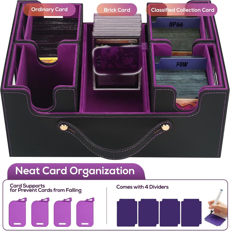 STTRBOX Trading Card Storage Box for MTG, MTG commander deck box，Multi-purpose Deck Case for MTG TCG Sports Card, 4 Toploaders, 4 Stoppers, 4 Colorful Dividers (Black & Purple) - Image 4